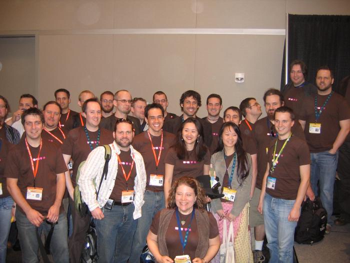 A whole bunch of people wearing their Geeks Love shirts at SxSW.
